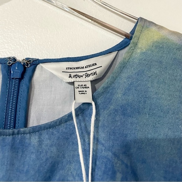 & Other Stories Cut-Out Waist Cotton Mini Dress Blue‎ Tie-Dye 10 - Picture 7 of 8